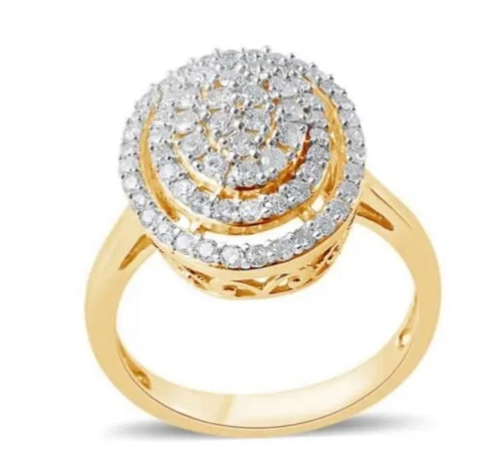 TJC 1 Carat Diamond Cluster Dome Ring in 9K YellowGold SGL Cert 13 GH Size T - Image 3 of 4