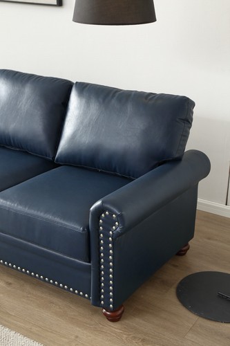 Classic Faux Leather Sofa Upholstered Couch with Nailhead Trim Removable Cushion - Picture 61 of 206