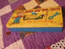OHIO ART - Busy Boy Tool Chest - Metal Tin - Multi-Purpose Yellow/Blue Vtg.