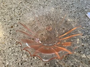 Vintage Pink Depression Glass 3 footed candy dish slight chipping on feet