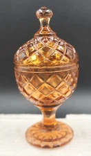 VINTAGE Mini 5" PINK DEPRESSION GLASS Pedestal Candy COMPOTE DISH W/ LID Diamond