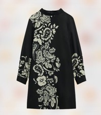 ZARA NEW WOMAN SHORT PRINTED FLORAL BLACK DRESS L