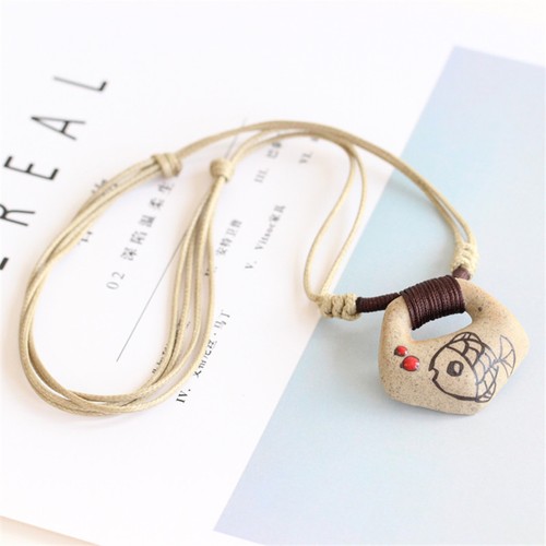 Necklace Pendant Clay Fish Ceramic Fashion Ethnic Jewelry Handmade Adjustable - Picture 2 of 12