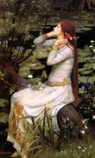GIRL LADY OPHELIA FLOWERS LAKE 1894 HAMLET ART PAINTING BY J W WATERHOUSE REPRO
