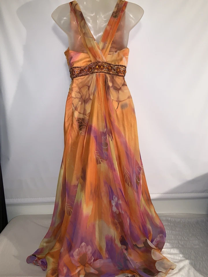 Vestido Floral Sirena Y2K Cuentas Lentejuelas Multicolor 100% Seda Talla XS Boda Foto 3 de 4