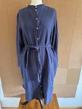 Flowers for Friends Dress Small Blue Navy Linen Shirt Tie Waist Designer Button 