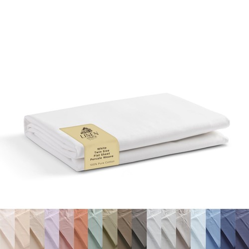 100% Cotton Percale 1 Flat Sheet, Twin Size - Crisp, Cool and Strong Bed Line...