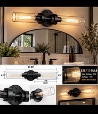 21.69 Modern Black Bathroom Vanity Light 2-Light Glass Tube Wall Sconce -