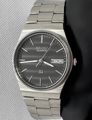 🌚🪙Rare Luxury Vintage Black Men Seiko SQ Watch Bilingual Day
