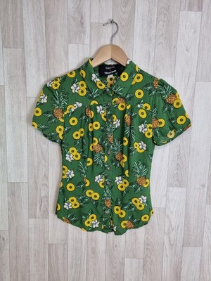 Collectif Modcloth 3XS Uk 4 Pineapple Print Kurzarm Shirt Neu Mit Etikett