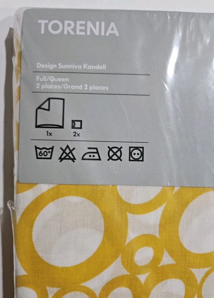 IKEA TORENIA Full/Queen 3 Piece Duvet Set Yellow, White, Black Circles New - Image 3 of 4