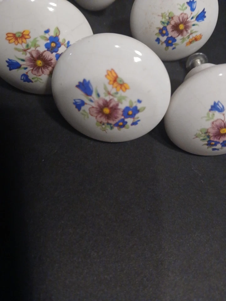 17 perillas de armario redondas florales de porcelana blanca 2 piezas vintage para cajón tocador Foto 3 de 4