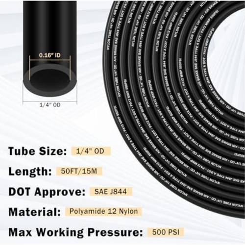 50 FT 1/4 DOT Air Line with Brass Fittings for Air Bags Suspension 10-Piece Kit - Afbeelding 2 van 7