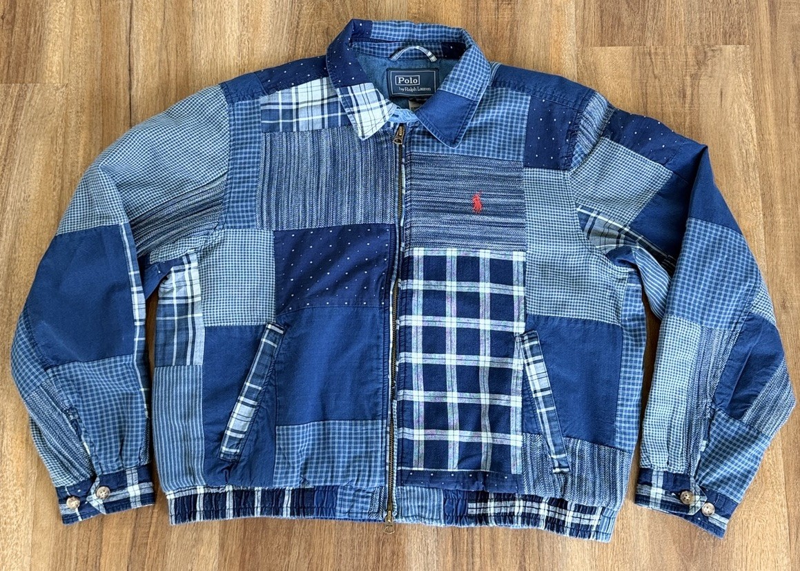 NWT Polo Ralph Lauren Indigo Blue Patchwork Windbreaker Jacket Women’s L Bomber