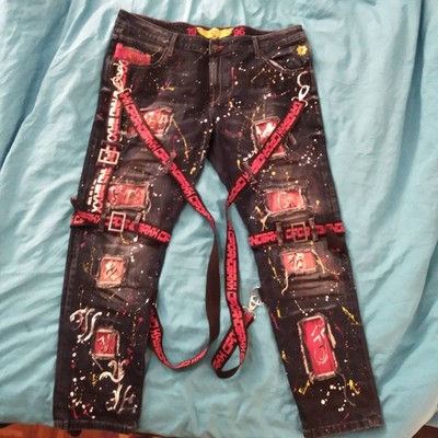 Cipo & Baxx Jeanshose - Herren Jeans Bikerstyle (bunt mit Riemen) CD716- W42 L32