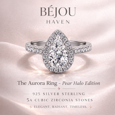 2CT Pear Halo Engagement Ring 925 Sterling Silver Aurora Style Elegant Sparkle