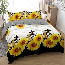 3 Pieces Sunflower Printed Duvet Cover Set Yellow Bedding Set