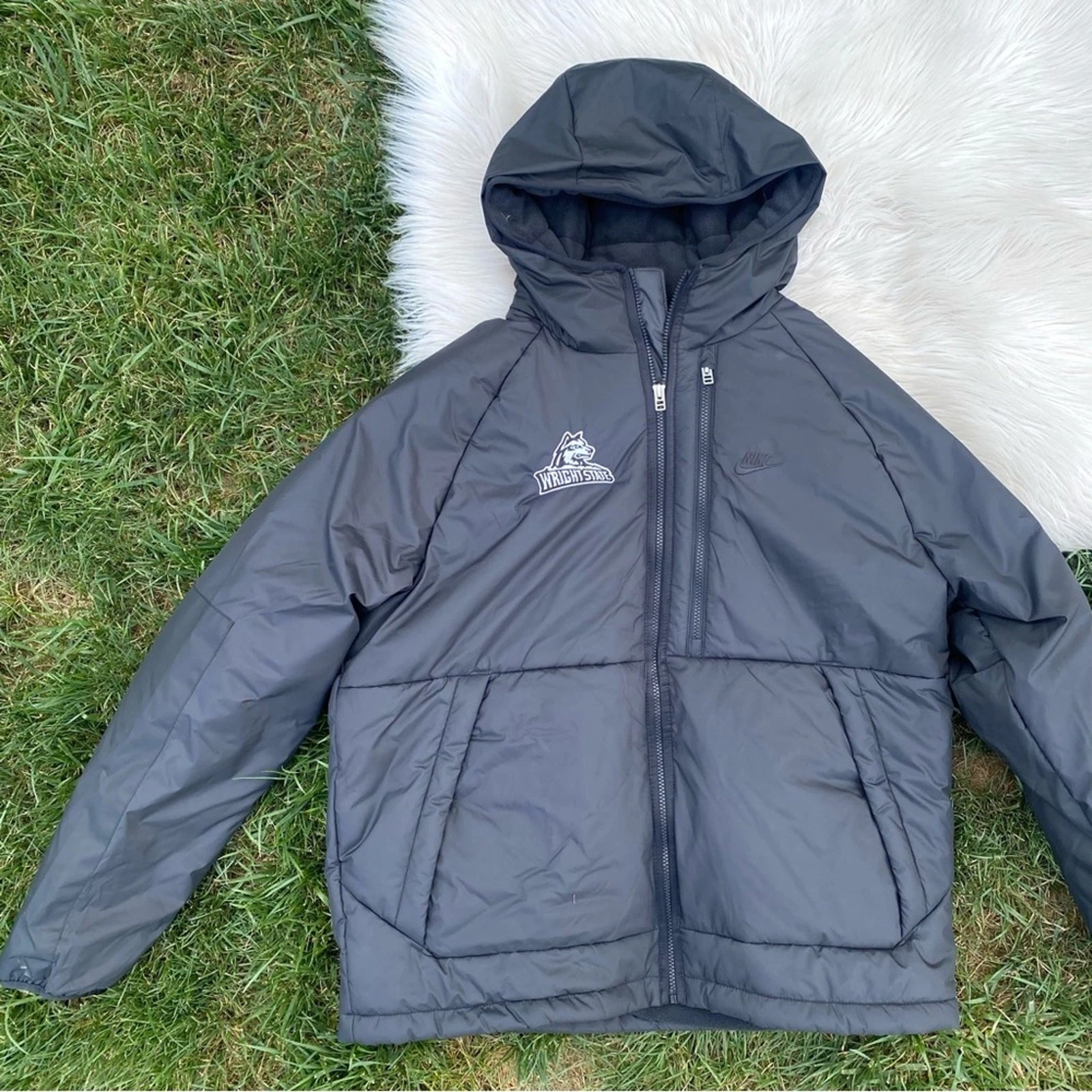 Nike Therma Fit Hooded Puffer Jacket Mens XL Full Zip Fleece Lined Wright State
