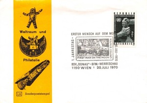 APOLLO 11 MOON LANDING/WALK AUSTRIA 1ST ANNIV. 7/20/70 FACSIMILE C-76 CANCEL