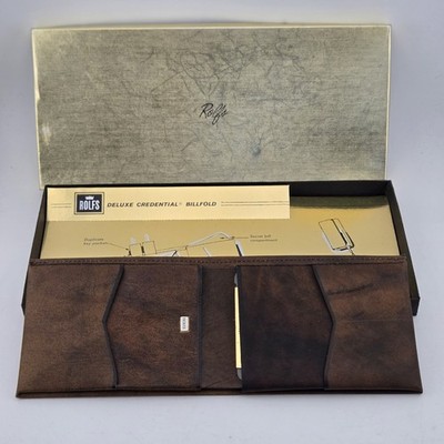 Vintage Rolfs Deluxe Credential Billfold Brown Leather Wallet NOS MCM W/ Box