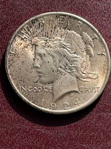 1924 Peace Dollar AU About Uncirculated Silver $1 Coin Collectible    (A195)
