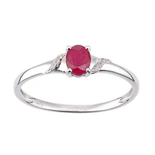 9ct White Gold Jewelco London 2pts Diamond Oval 0.47ct Ruby Ribbon Dress Ring