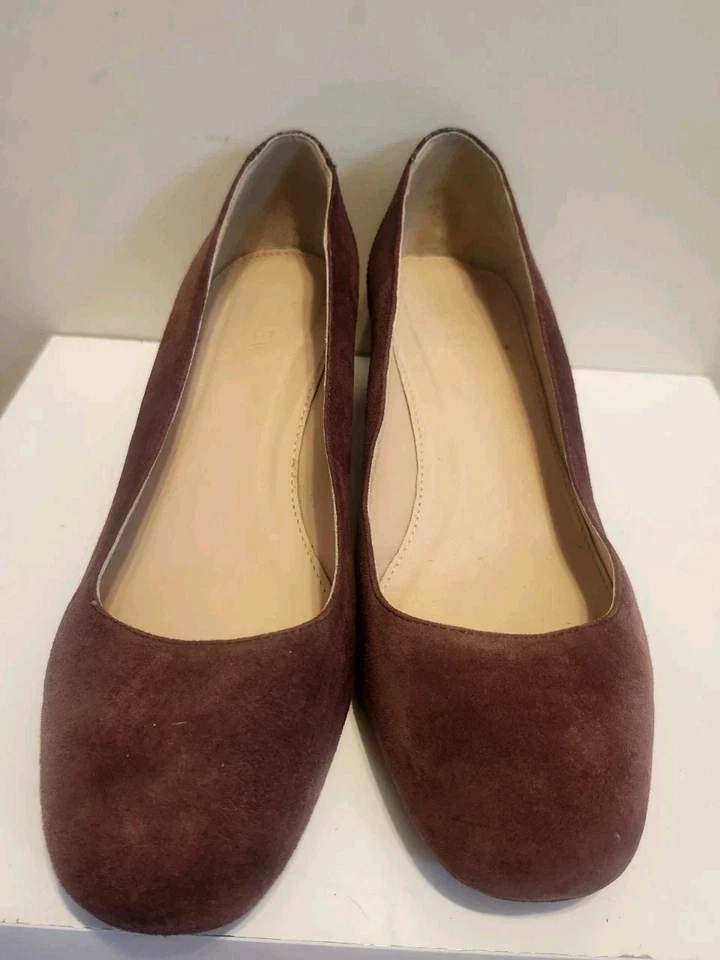 J. Zapatos de salón Crew "Evelyn" granate gamuza cocodrilo en relieve tacón bloque gamuza talla 8 Ret $198 Foto 2 de 4