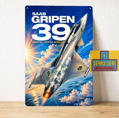 Saab JAS 39 Gripen Swedish Fighter Jet Metal Poster Tin Sign 20x30cm