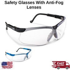 Safety Glasses Clear Lens w/ Vented Brow Guard Anti-Fog Scratch Resistant ANSI