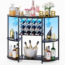 JKsmart Wine Bar Cabinet with LED Lights, Mini Wine Bar Cart with Storage and...