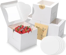 4pcs 6 Inch Cake Boxes with Sticks and Boards for Cookies, Small Cakes, white 