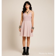 Lulus Mini Dress Pink Sz M Lace Sleeveless Straps Chiffon Prom Special Occasion