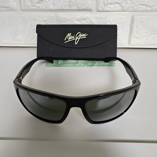 MAUI JIM Makoa MJ-804-02 Glossy Black Square Wrap Polarised Green Sunglasses - Picture 3 of 21