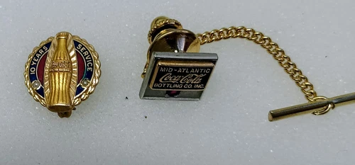 2 Vintage 10k Gold 2 Pearls Ruby Coca Cola Coke 10 Year Years Service Pin Scrap