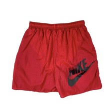 Nike Men's Vintage Red Nylon Lined Swim Trunks Spell Out M
