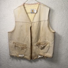 Carhartt 6SV Vintage Beige Sherpa-Lined Vest Large USA Distressed Trashed Worn