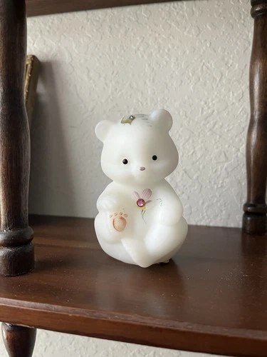 Vintage Fenton Hand Painted Art Glass Teddy Bear Figurine Floral Gem Dewdrop