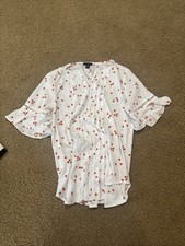Ann Taylor White Floral Blouse Sz XXSP
