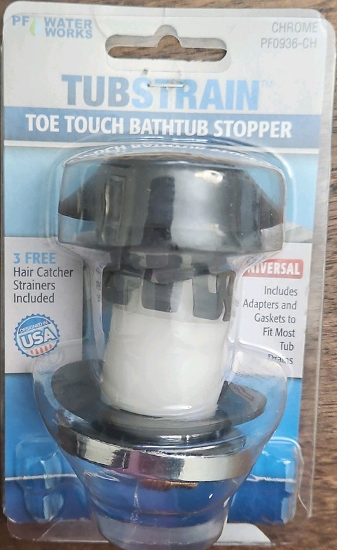 PF Waterworks PF0936-CH Silver Toe Touch Bathtub Drain Stopper w/Hair Catcher