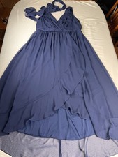 David’s Bridal Dress Prom Navy Chiffon Wrap V Neck High Low Sash Women Size 16