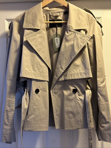 AllSaints Beckette Cropped Belted Trench Coat in Stone UK12 In Good Cond - Picture 1 of 18