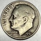 1951-P Roosevelt Dime - Circulated Condition - 90% Silver - US Coin - 2926