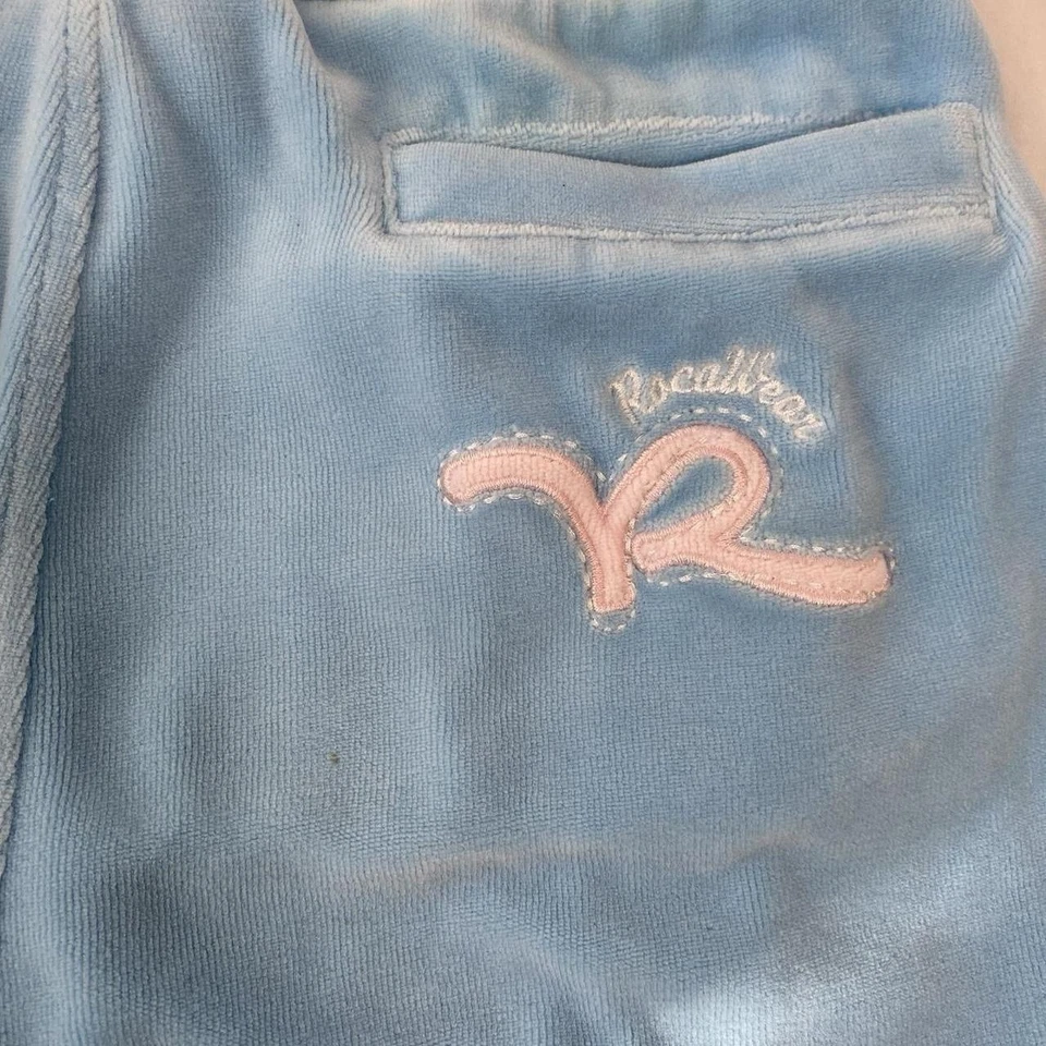 Rocawear Light Blue White Velvet Velour Sweatpants Lowrise Size 12/14 Y2K  - Image 4 of 4