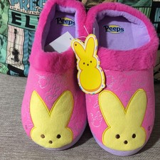 Peeps Pink Bunny Slippers Unisex US 7/8 Fleece Comfort Slip-On