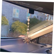 Sun Hanging Car Charm,Green and Gold Rear View Mirror Accessories Cute Clear