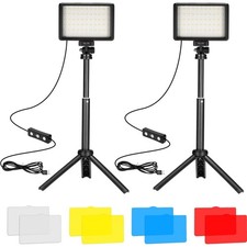 LED Video Light 2-Pack Dimmable USB Photo Studio Lights with Tripod Filters