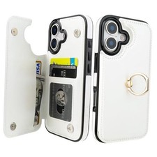 ONETOP for iPhone 17 Wallet Case with Card Holder, 360  Rotation Ring White