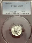 1945-D Mercury Dime Silver ---- PCGS MS-65 Slabbed Graded
