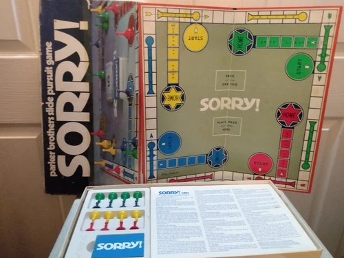 Vintage 1972 SORRY! Parker Brothers Slide Pursuit Board Game 100% Fully Complete