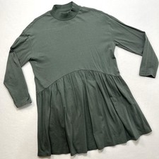 ASOS Womens Sz 6 Small Green Cotton T-shirt Mini Dress Tunic Green Long Sleeved